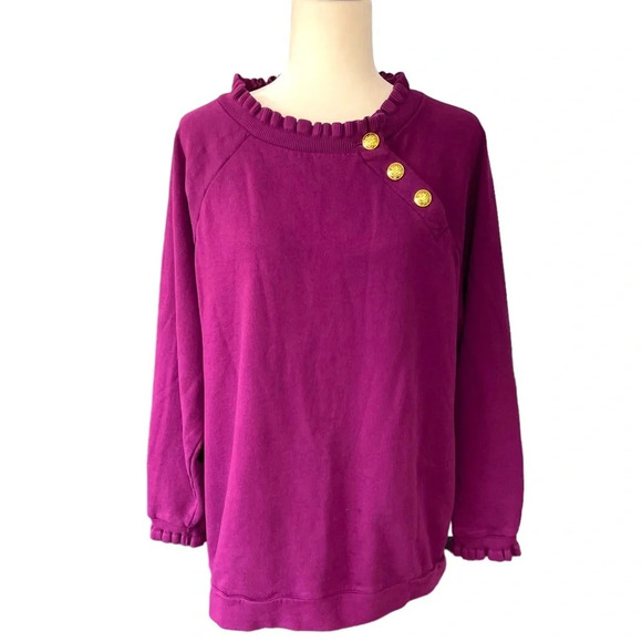 Talbots Plus Size Women's Purple Ruffle Trim Raglan Sweatshirt 2X - Picture 3 of 10